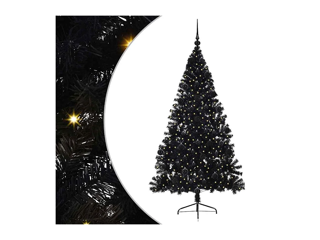 Árbol de Navidad Artificial Preiluminado Negro 210 cm PVC