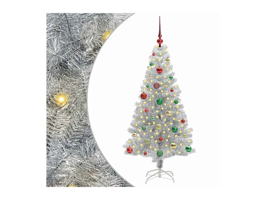 Sapin de Noël avec 150 LED avec support Argent 150 cm PET