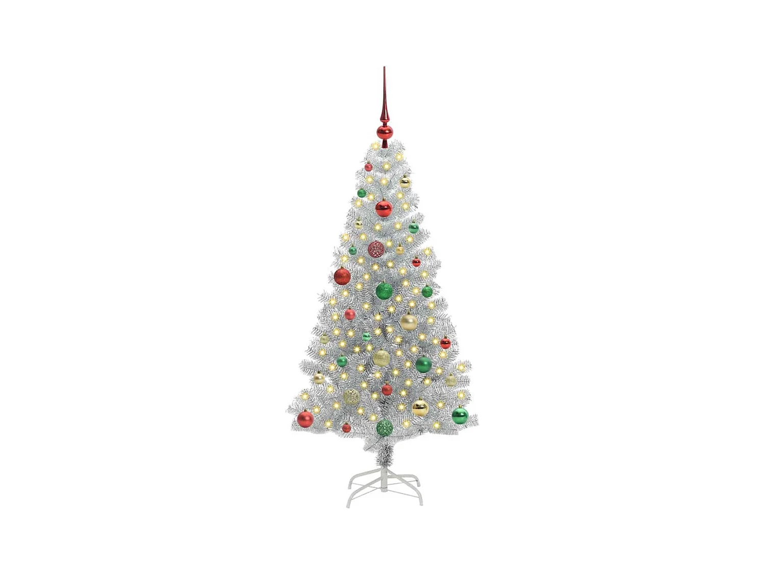 Sapin de Noël avec 150 LED avec support Argent 150 cm PET