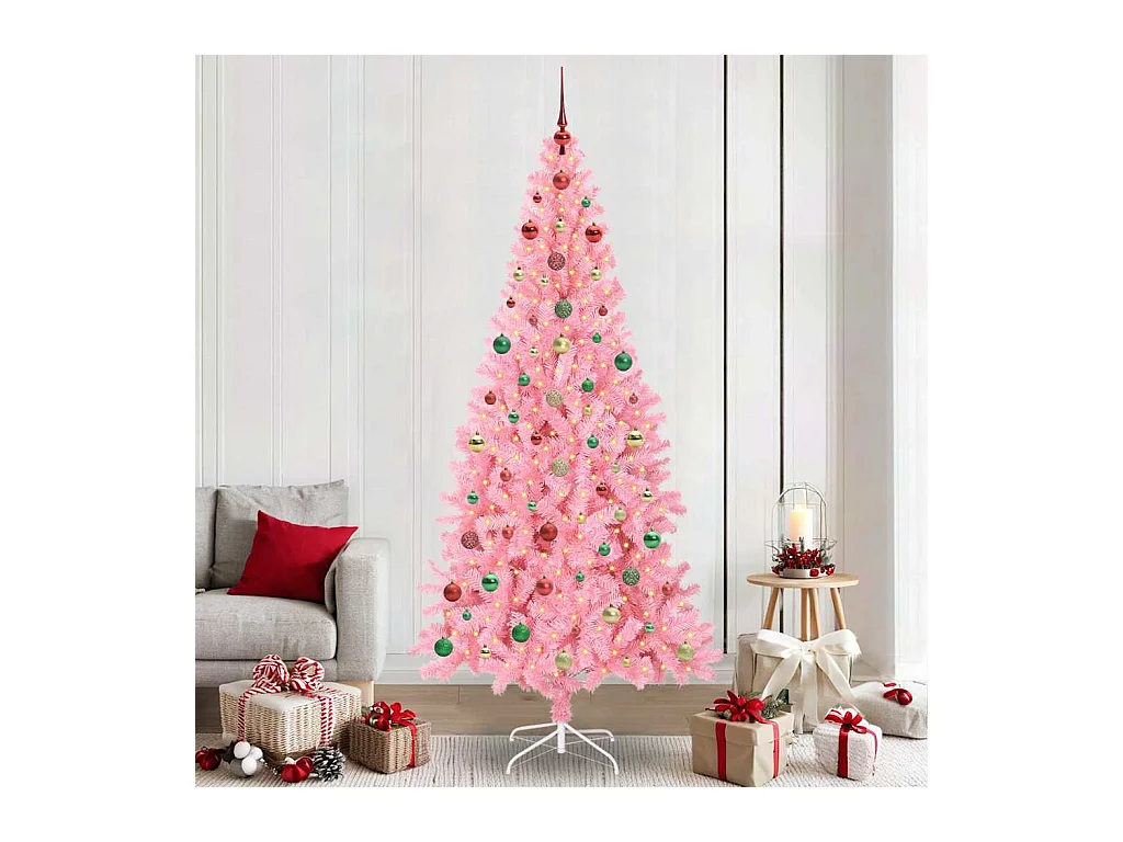 Sapin de Noël avec 300 LED avec support Rose 240 cm PVC