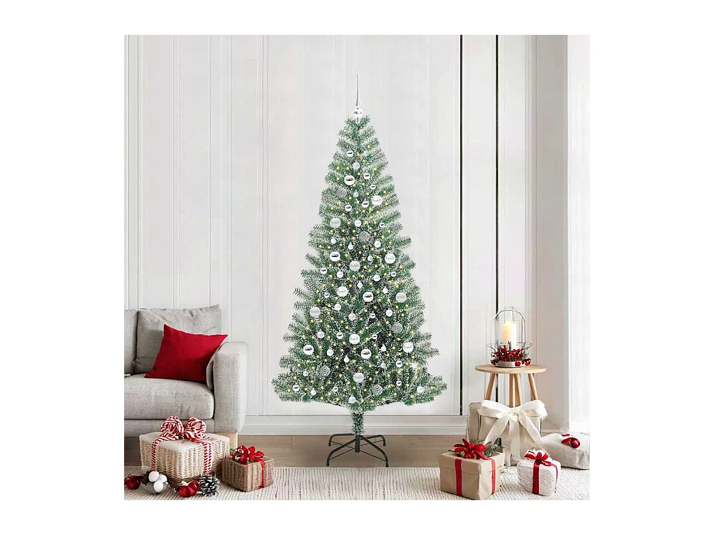 Árbol de Navidad Artificial Nevado con Luz LED Verde y 210 cm