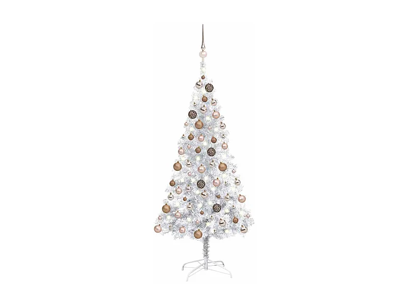 Arbre de Noël artificiel pré-éclairé/boules argenté 120 cm PET