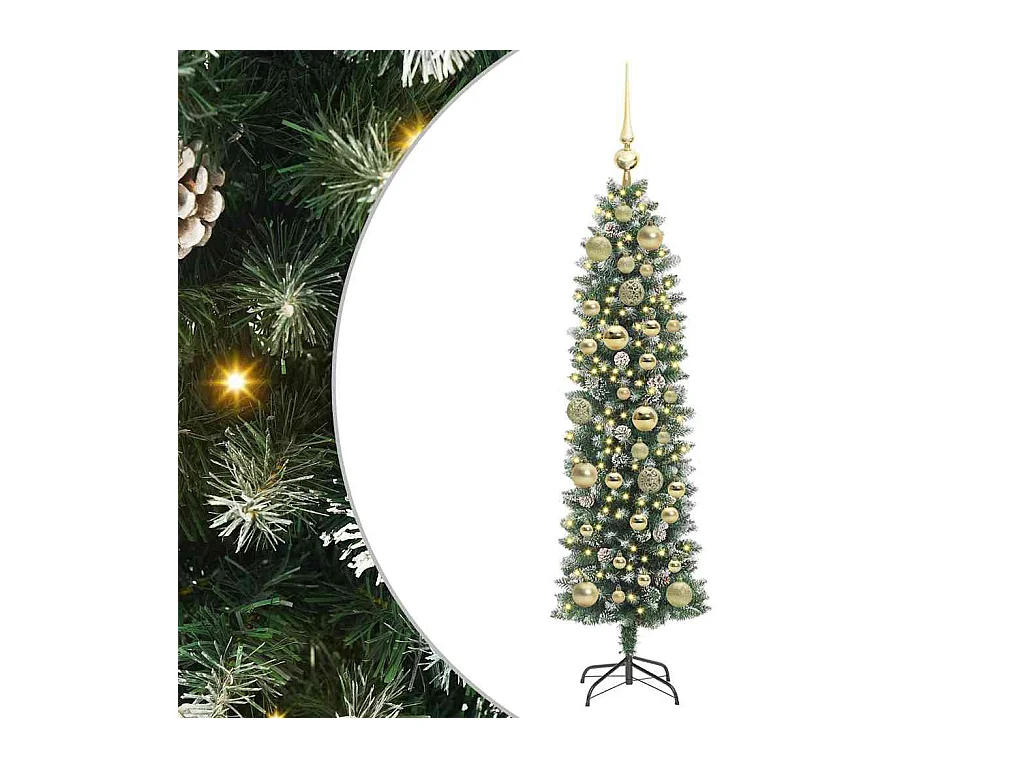 Kunstmatige slanke kerstboom met 150 LED Groen en wit 120 cm