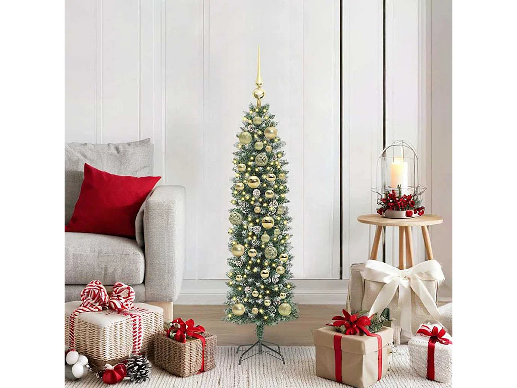 Arbre de Noël artificiel slim avec 150 LED Vert et blanc 120 cm