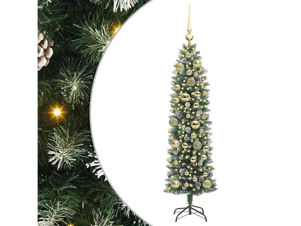 Arbre de Noël artificiel slim avec 150 LED Vert et blanc 120 cm