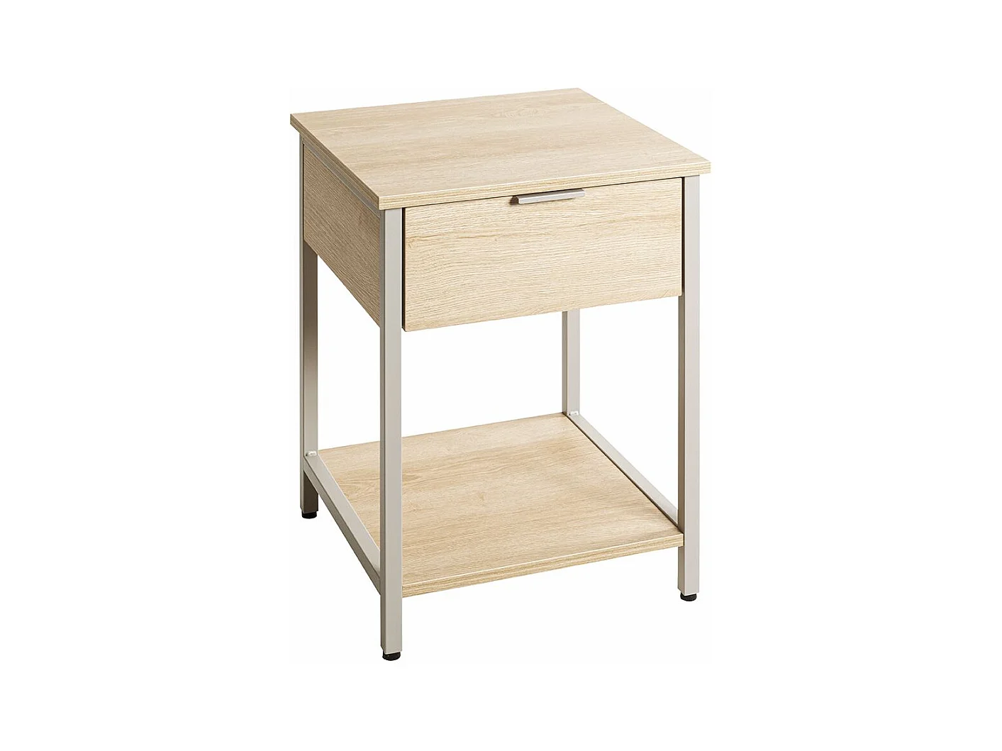 Table de nuit, table de chevet 1 tiroir coloris Chêne naturel et métal gris - Longueur 40 x Profondeur 40 x Hauteur 55 cm