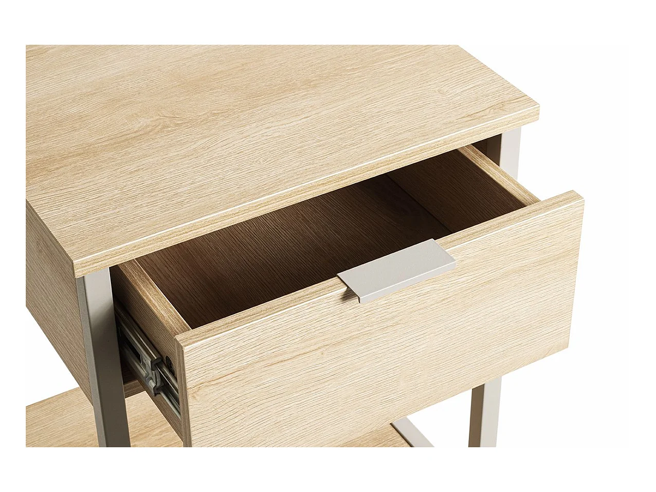 Table de nuit, table de chevet 1 tiroir coloris Chêne naturel et métal gris - Longueur 40 x Profondeur 40 x Hauteur 55 cm