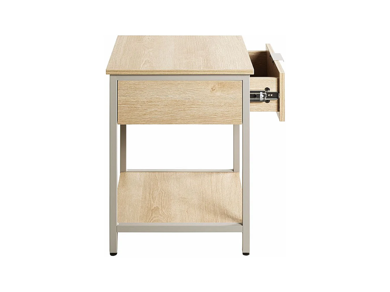 Table de nuit, table de chevet 1 tiroir coloris Chêne naturel et métal gris - Longueur 40 x Profondeur 40 x Hauteur 55 cm