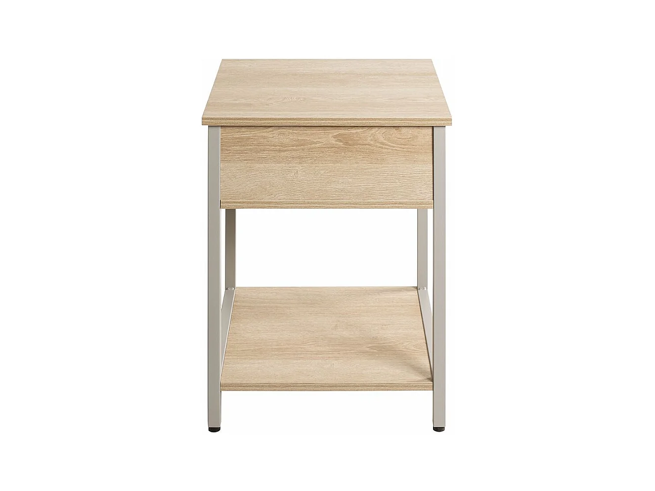 Table de nuit, table de chevet 1 tiroir coloris Chêne naturel et métal gris - Longueur 40 x Profondeur 40 x Hauteur 55 cm