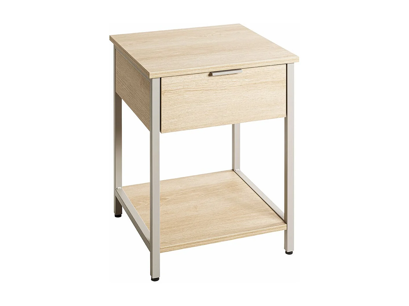 Table de nuit, table de chevet 1 tiroir coloris Chêne naturel et métal gris - Longueur 40 x Profondeur 40 x Hauteur 55 cm