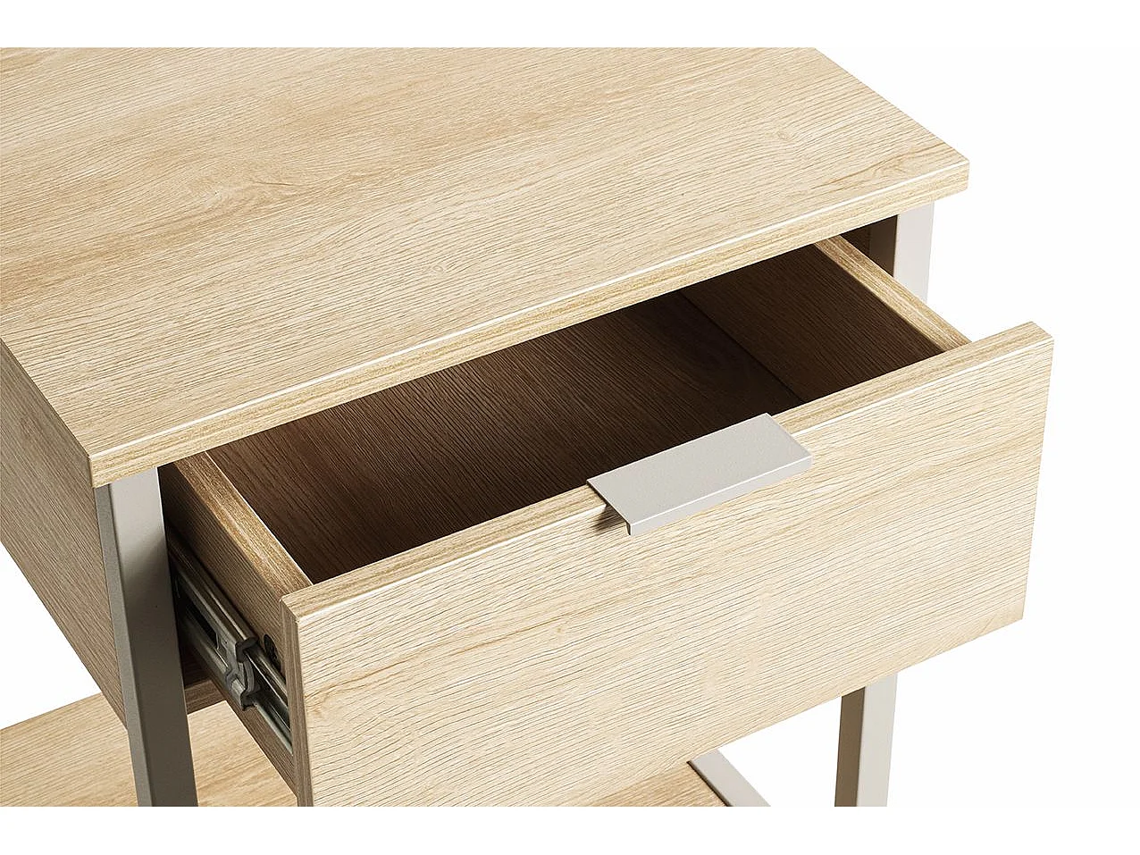 Table de nuit, table de chevet 1 tiroir coloris Chêne naturel et métal gris - Longueur 40 x Profondeur 40 x Hauteur 55 cm