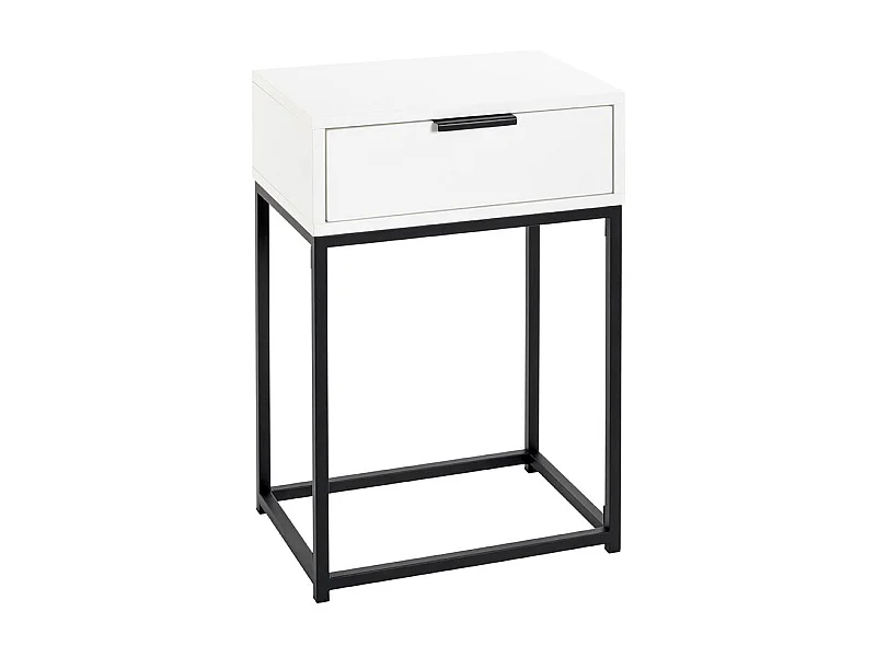 Table de nuit, table de chevet 1 tiroir coloris Blanc métal Noir - Longueur 40 x Profondeur 28 x Hauteur 60 cm