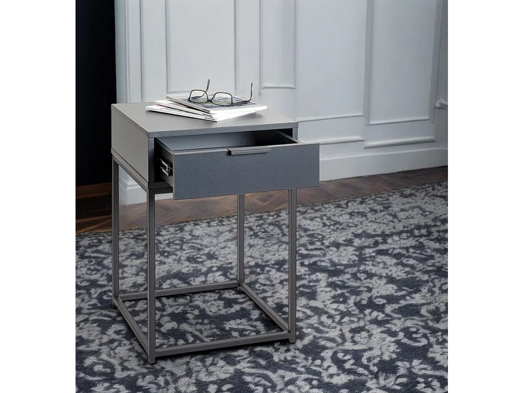 Table de nuit, table de chevet 1 tiroir coloris gris anthracite/Noir - Longueur 40 x Profondeur 40 x Hauteur 60 cm