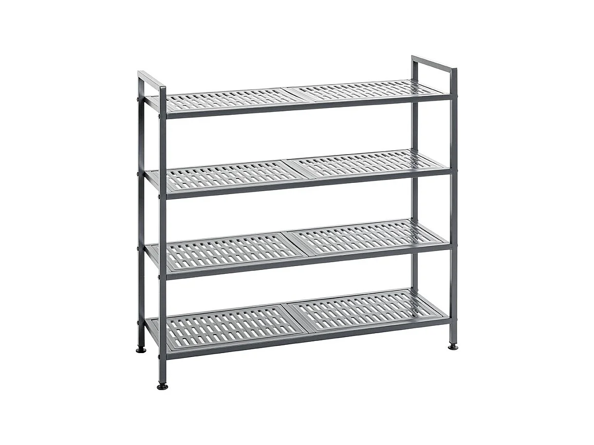 Etagère rangement de chaussures Meuble à chaussures 16 paires en acier coloris gris - Longueur 73 x Hauteur 72 x Profondeur 25 cm