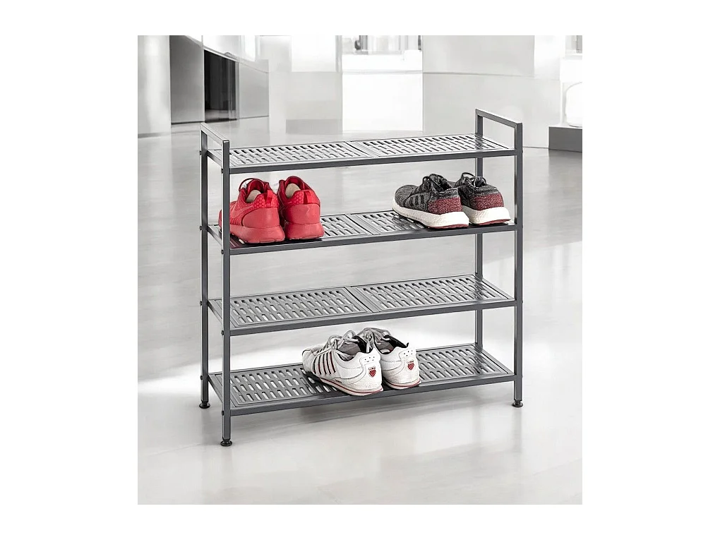 Etagère rangement de chaussures Meuble à chaussures 16 paires en acier coloris gris - Longueur 73 x Hauteur 72 x Profondeur 25 cm