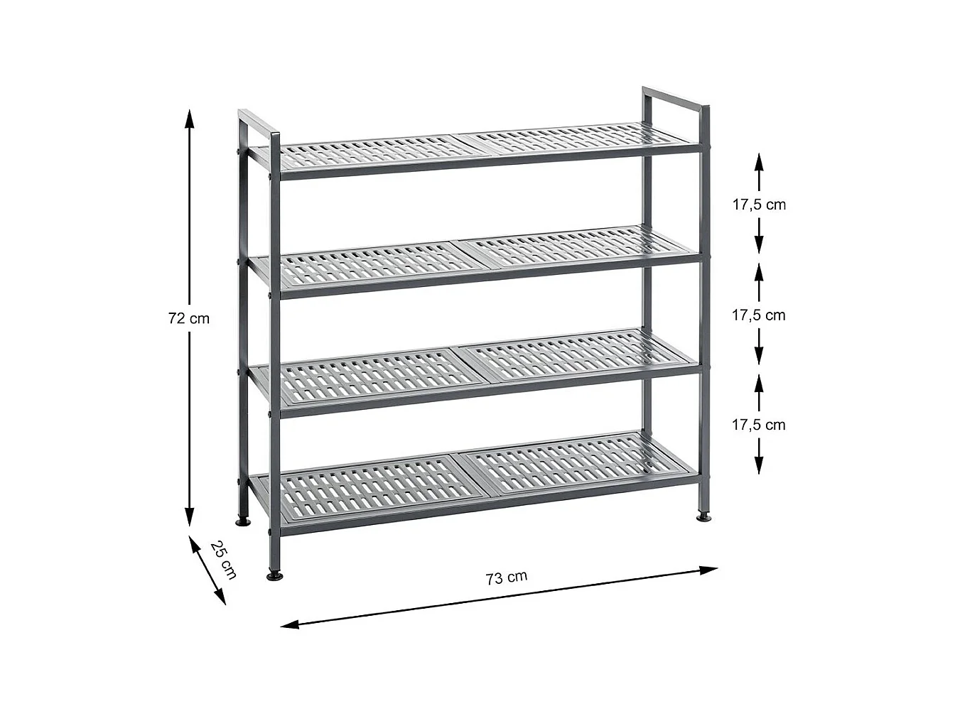 Etagère rangement de chaussures Meuble à chaussures 16 paires en acier coloris gris - Longueur 73 x Hauteur 72 x Profondeur 25 cm