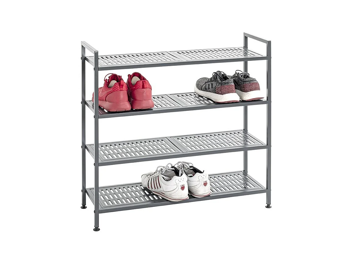 Etagère rangement de chaussures Meuble à chaussures 16 paires en acier coloris gris - Longueur 73 x Hauteur 72 x Profondeur 25 cm