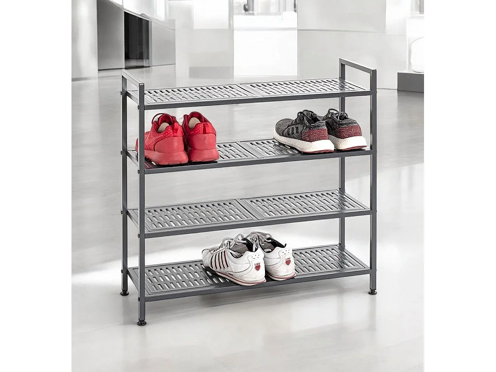 Etagère rangement de chaussures Meuble à chaussures 16 paires en acier coloris gris - Longueur 73 x Hauteur 72 x Profondeur 25 cm