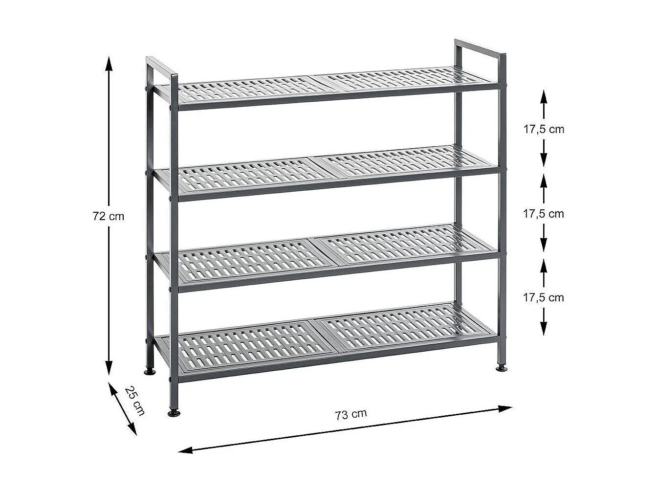 Etagère rangement de chaussures Meuble à chaussures 16 paires en acier coloris gris - Longueur 73 x Hauteur 72 x Profondeur 25 cm
