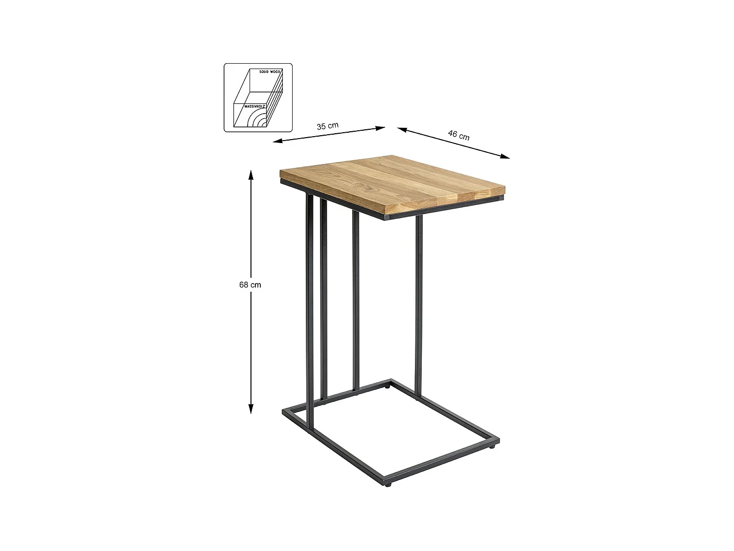 Table d'appoint Table à café bout de canapé coloris chêne/noir - Longueur 35 x Hauteur 68 x Profondeur 46cm