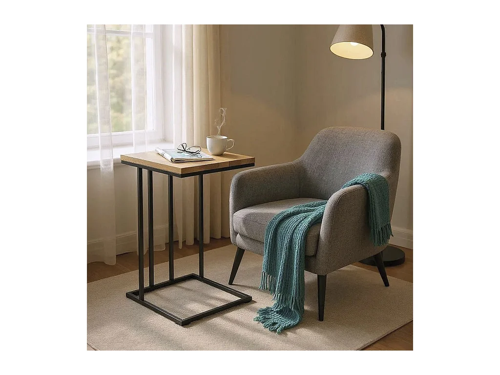 Table d'appoint Table à café bout de canapé coloris chêne/noir - Longueur 35 x Hauteur 68 x Profondeur 46cm