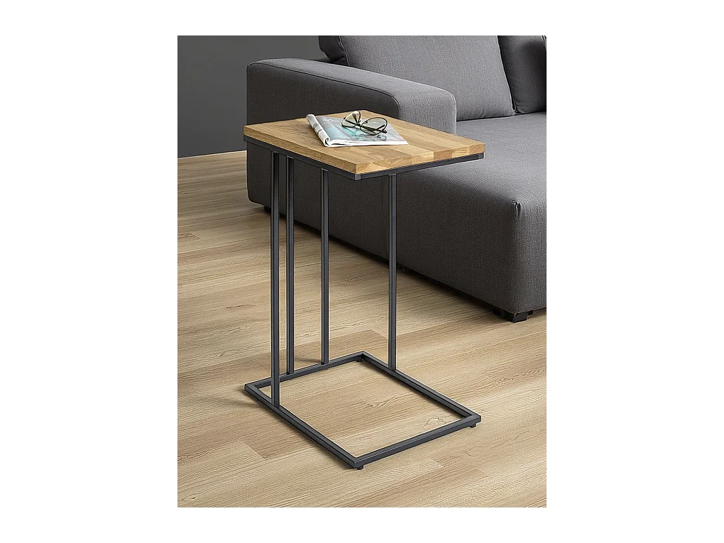 Table d'appoint Table à café bout de canapé coloris chêne/noir - Longueur 35 x Hauteur 68 x Profondeur 46cm