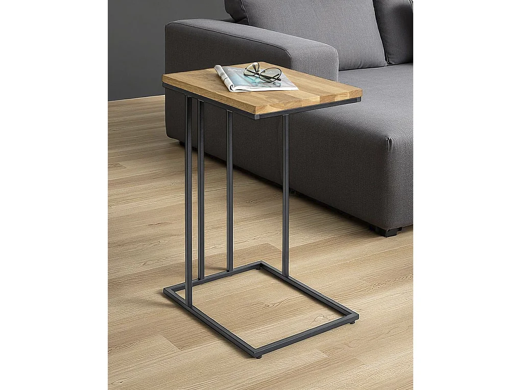 Table d'appoint Table à café bout de canapé coloris chêne/noir - Longueur 35 x Hauteur 68 x Profondeur 46cm