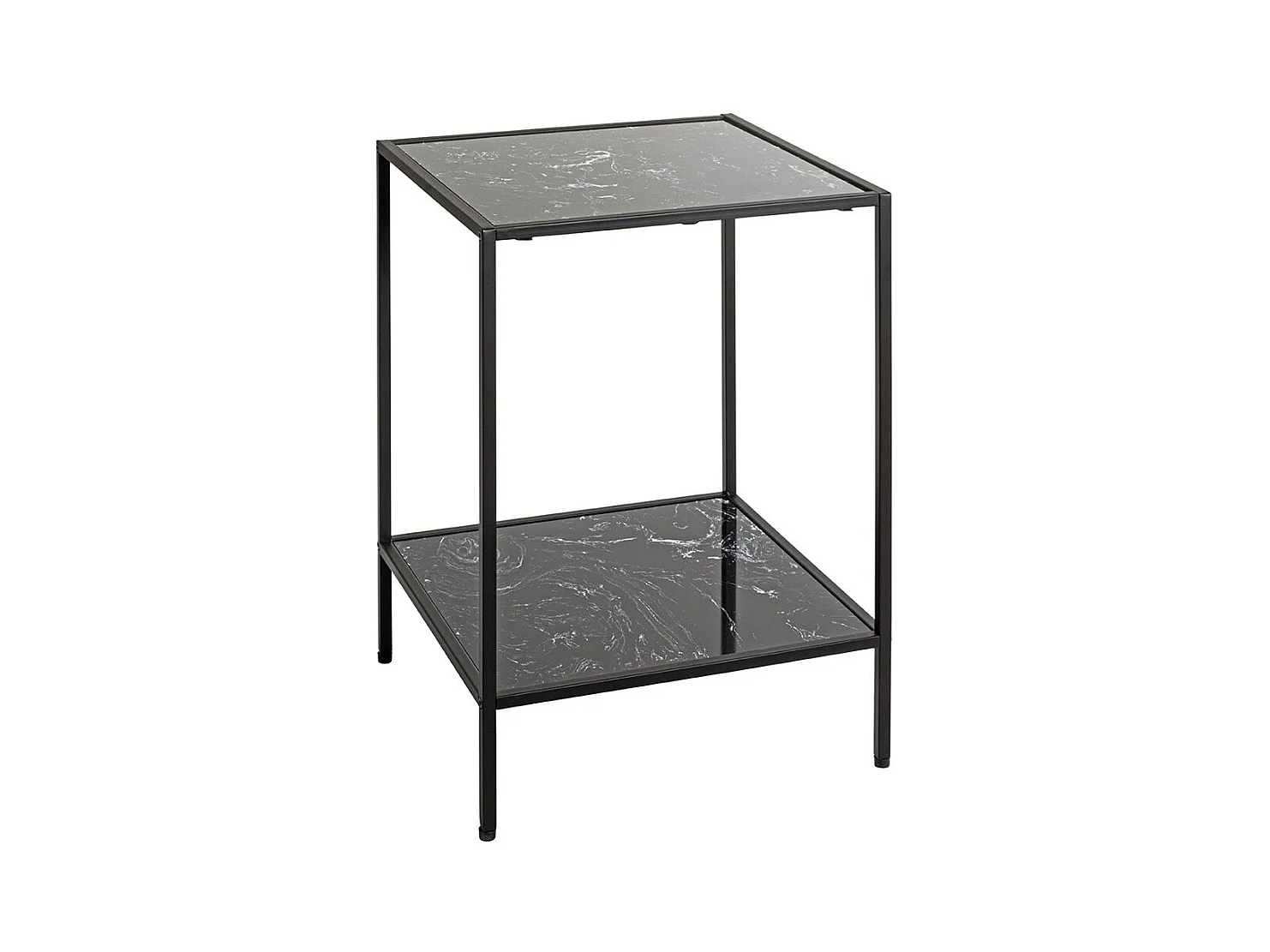 Table d'appoint carré surface imitation marbre Noir et structure en métal Noir