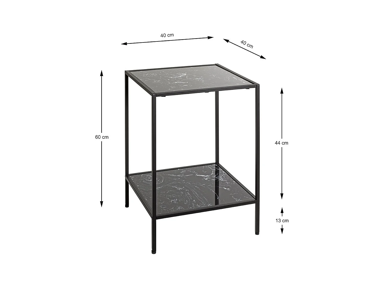 Table d'appoint carré surface imitation marbre Noir et structure en métal Noir