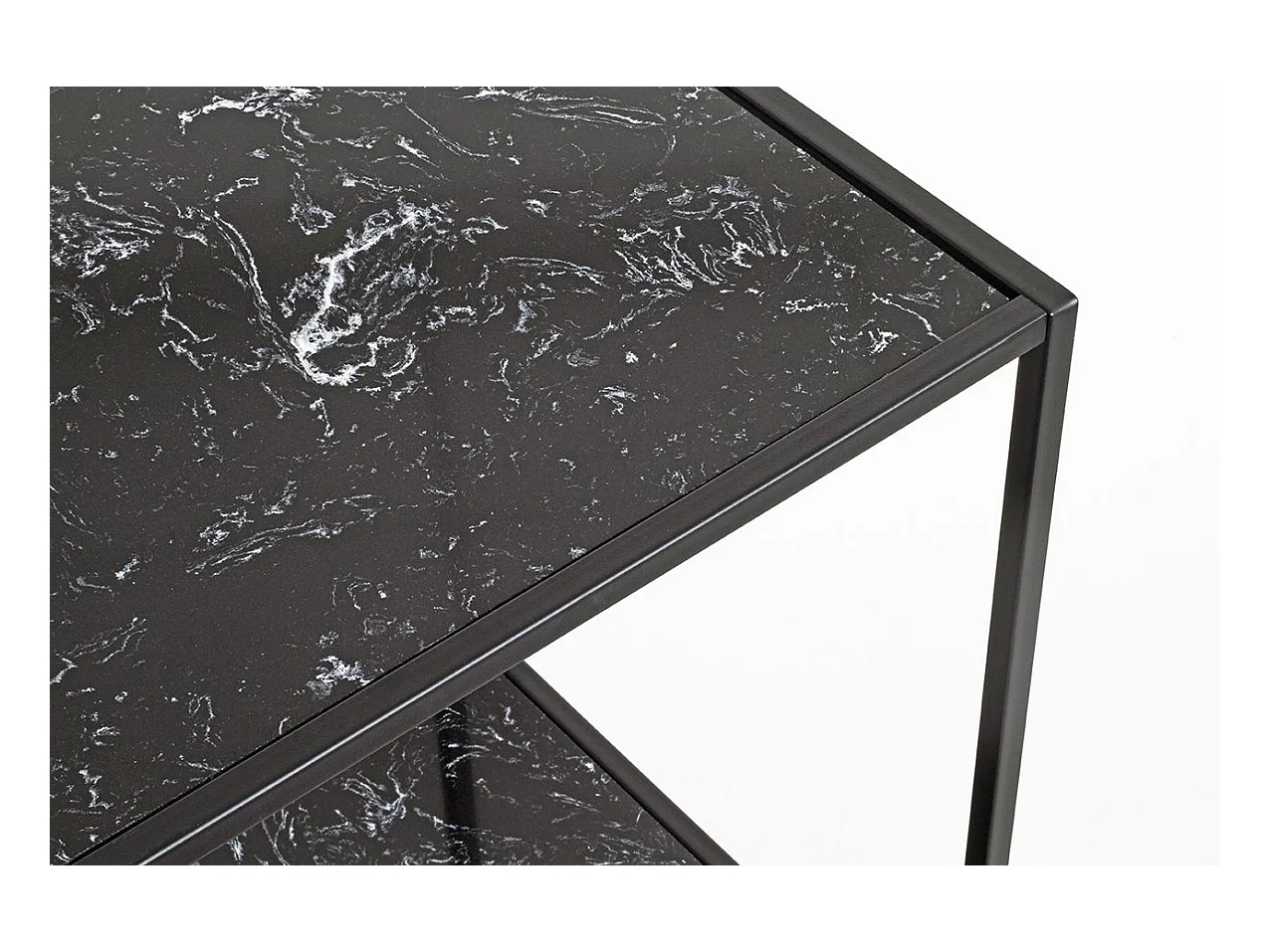 Table d'appoint carré surface imitation marbre Noir et structure en métal Noir
