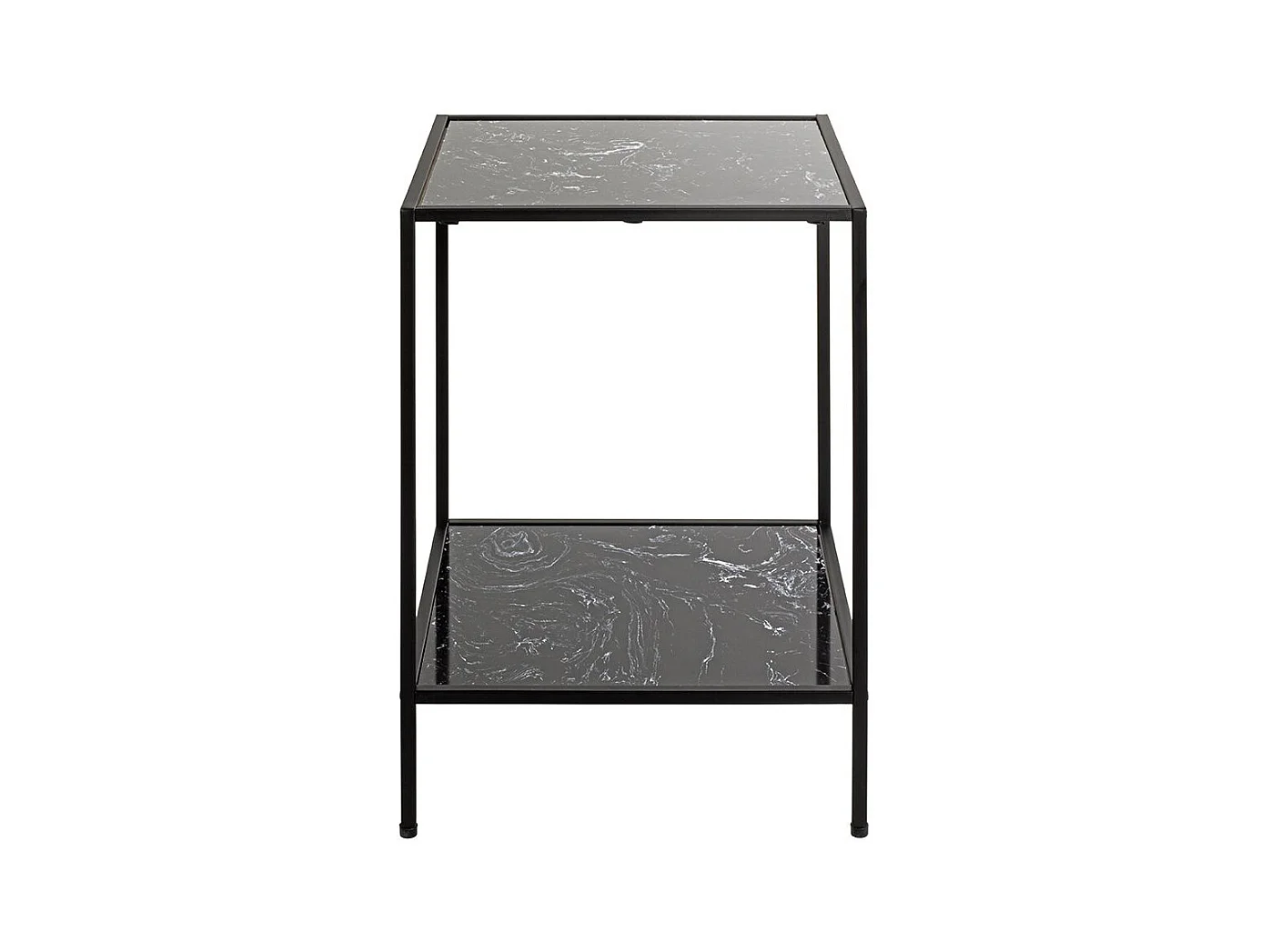 Table d'appoint carré surface imitation marbre Noir et structure en métal Noir