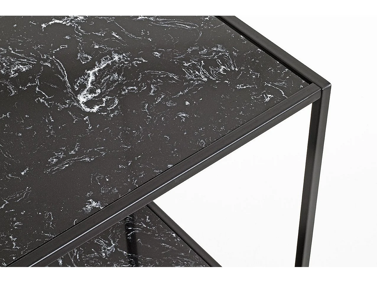 Table d'appoint carré surface imitation marbre Noir et structure en métal Noir