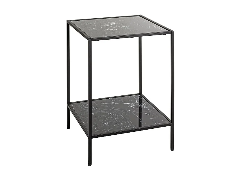 Table d'appoint carré surface imitation marbre Noir et structure en métal Noir
