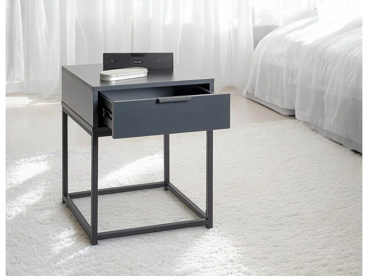 Table de nuit, table de chevet 1 tiroir coloris gris anthracite/Noir - Longueur 40 x Profondeur 40 x Hauteur 50 cm