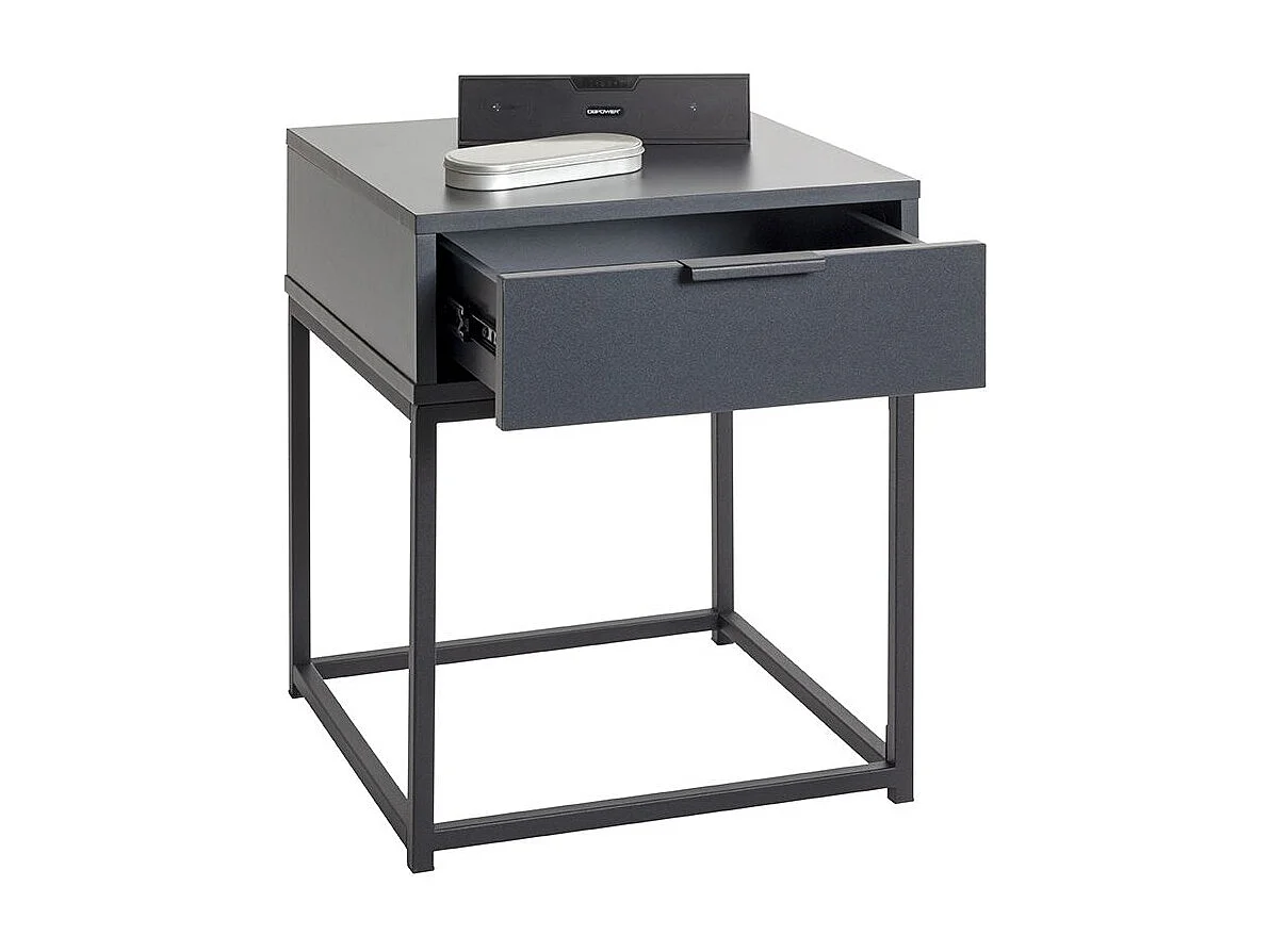 Table de nuit, table de chevet 1 tiroir coloris gris anthracite/Noir - Longueur 40 x Profondeur 40 x Hauteur 50 cm