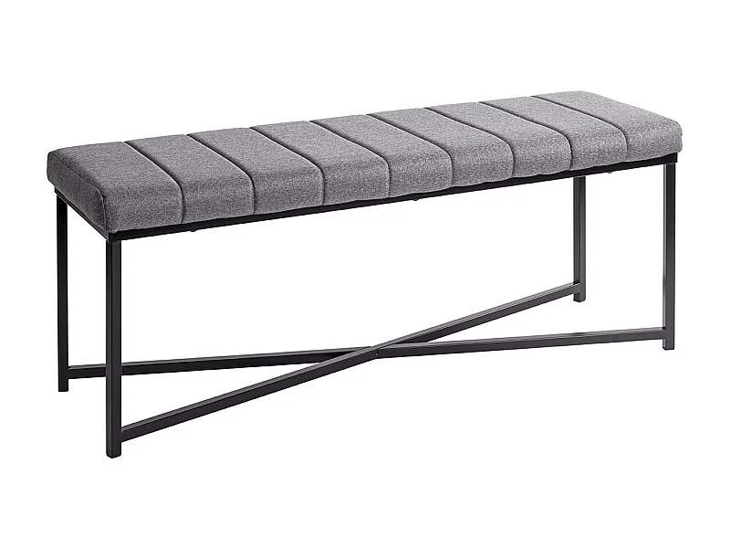 Banc avec siège rembouré gris et cadre en métal Noir - Longueur 118 x Hauteur 47 x Profondeur 38cm