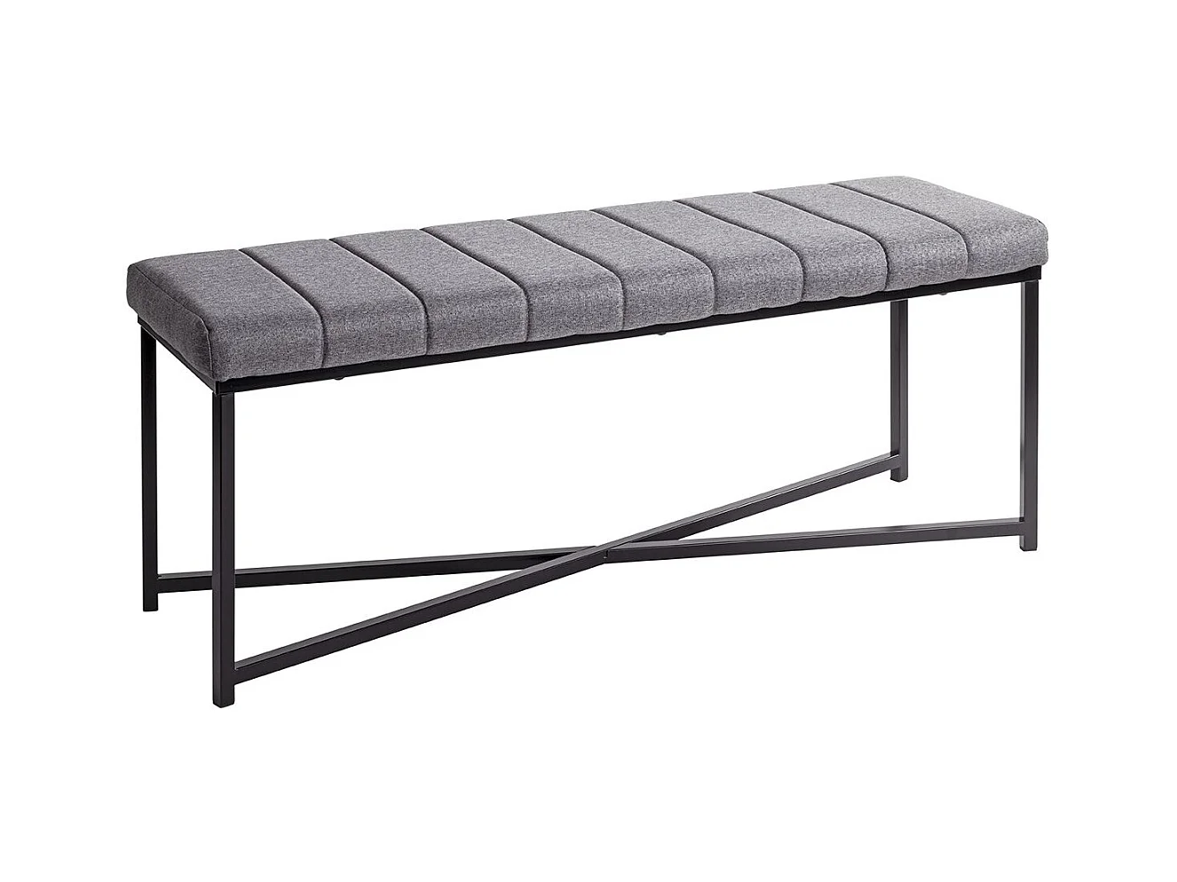 Banc avec siège rembouré gris et cadre en métal Noir - Longueur 118 x Hauteur 47 x Profondeur 38cm