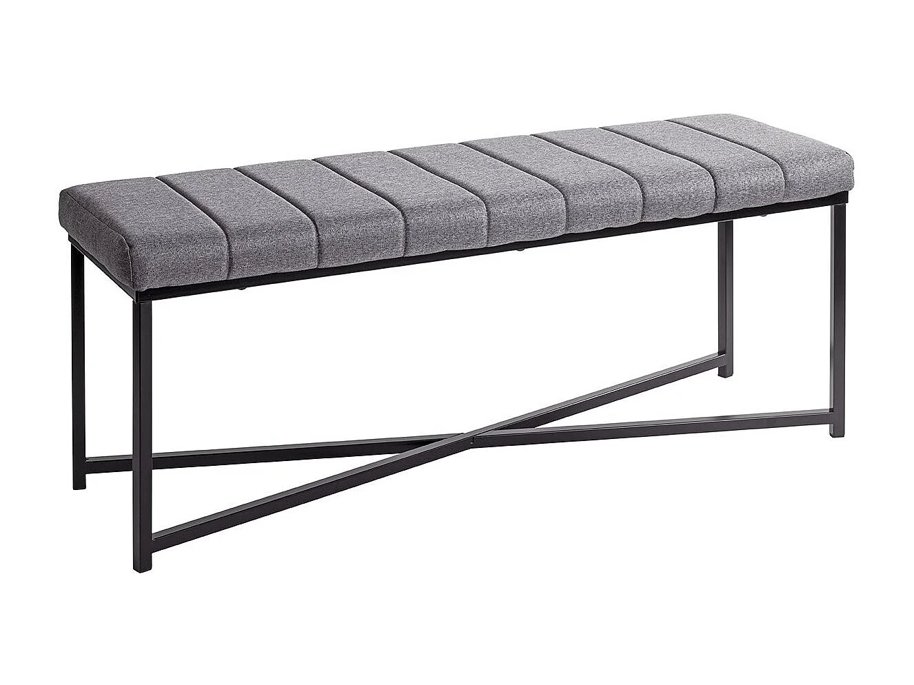 Banc avec siège rembouré gris et cadre en métal Noir - Longueur 118 x Hauteur 47 x Profondeur 38cm