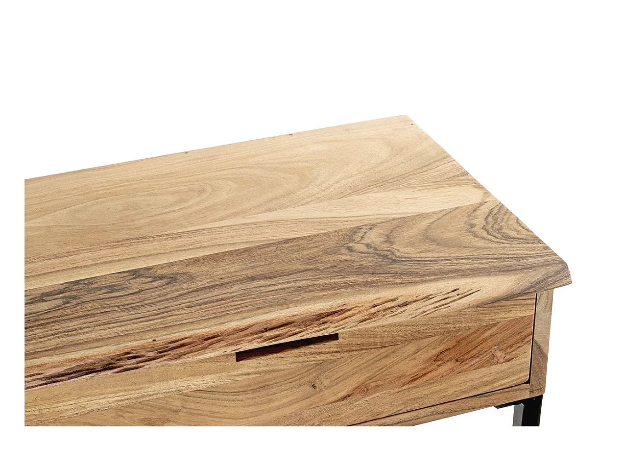 Table console meuble d'entrée 2 tiroirs coloris chêne et métal noir - Longueur 100 x Hauteur 75 x Profondeur 35cm