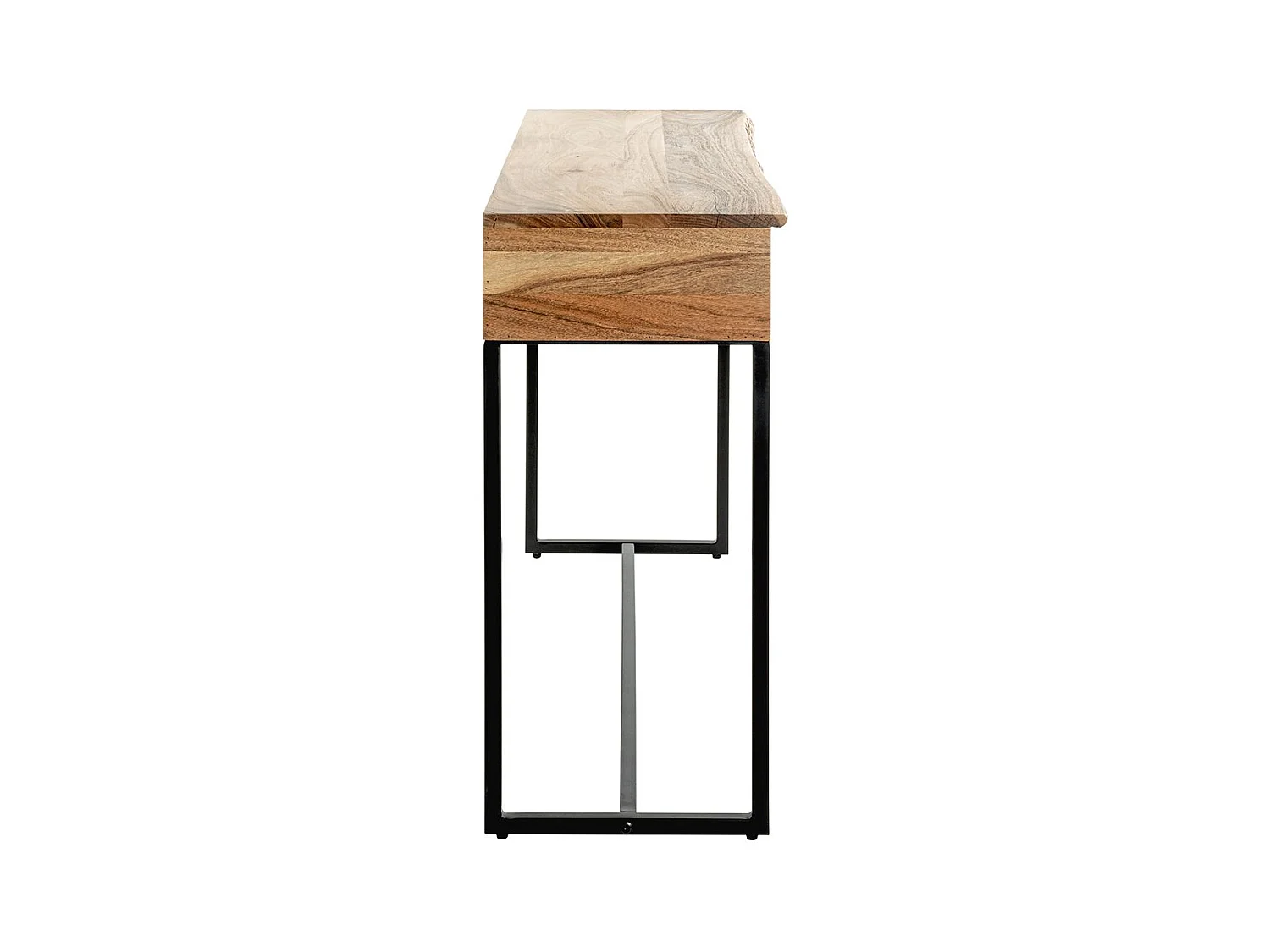 Table console meuble d'entrée 2 tiroirs coloris chêne et métal noir - Longueur 100 x Hauteur 75 x Profondeur 35cm