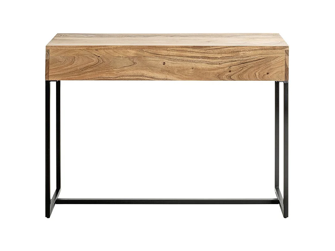 Table console meuble d'entrée 2 tiroirs coloris chêne et métal noir - Longueur 100 x Hauteur 75 x Profondeur 35cm