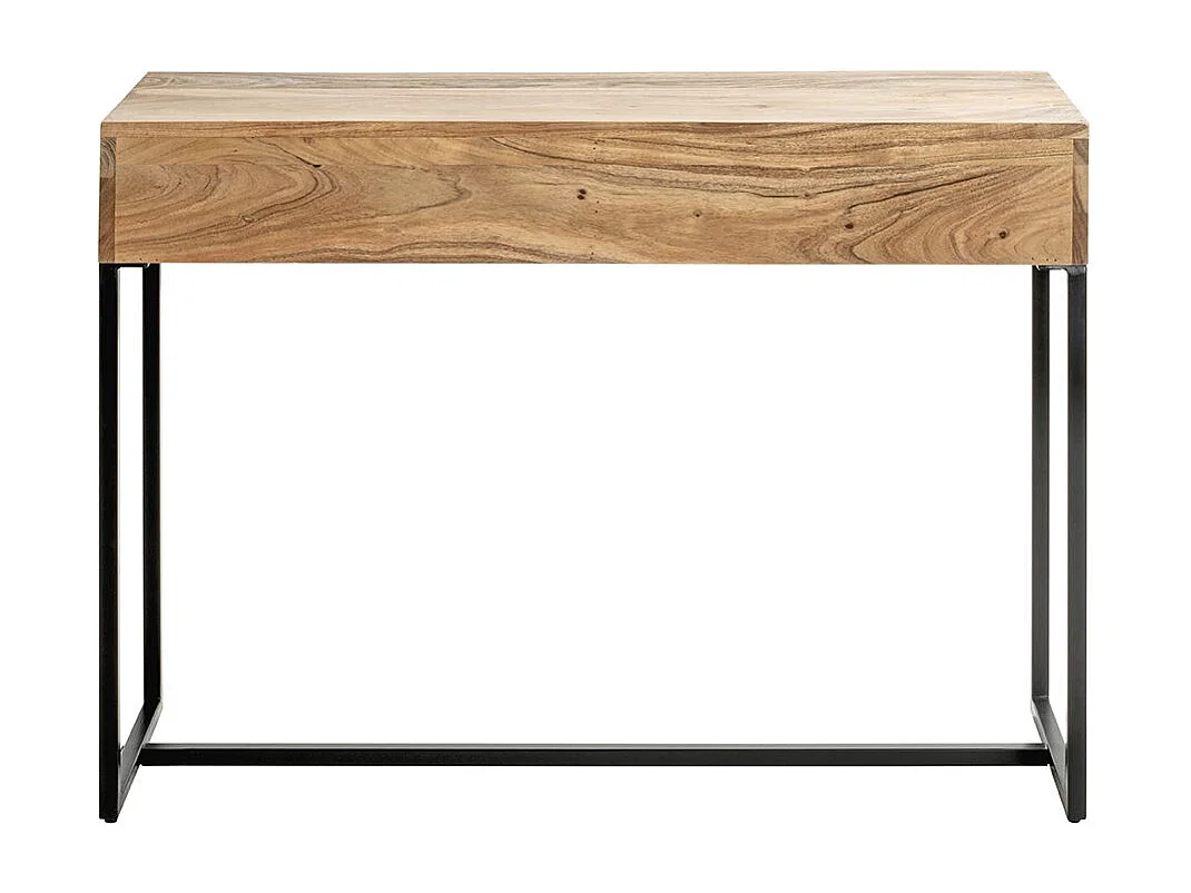 Table console meuble d'entrée 2 tiroirs coloris chêne et métal noir - Longueur 100 x Hauteur 75 x Profondeur 35cm
