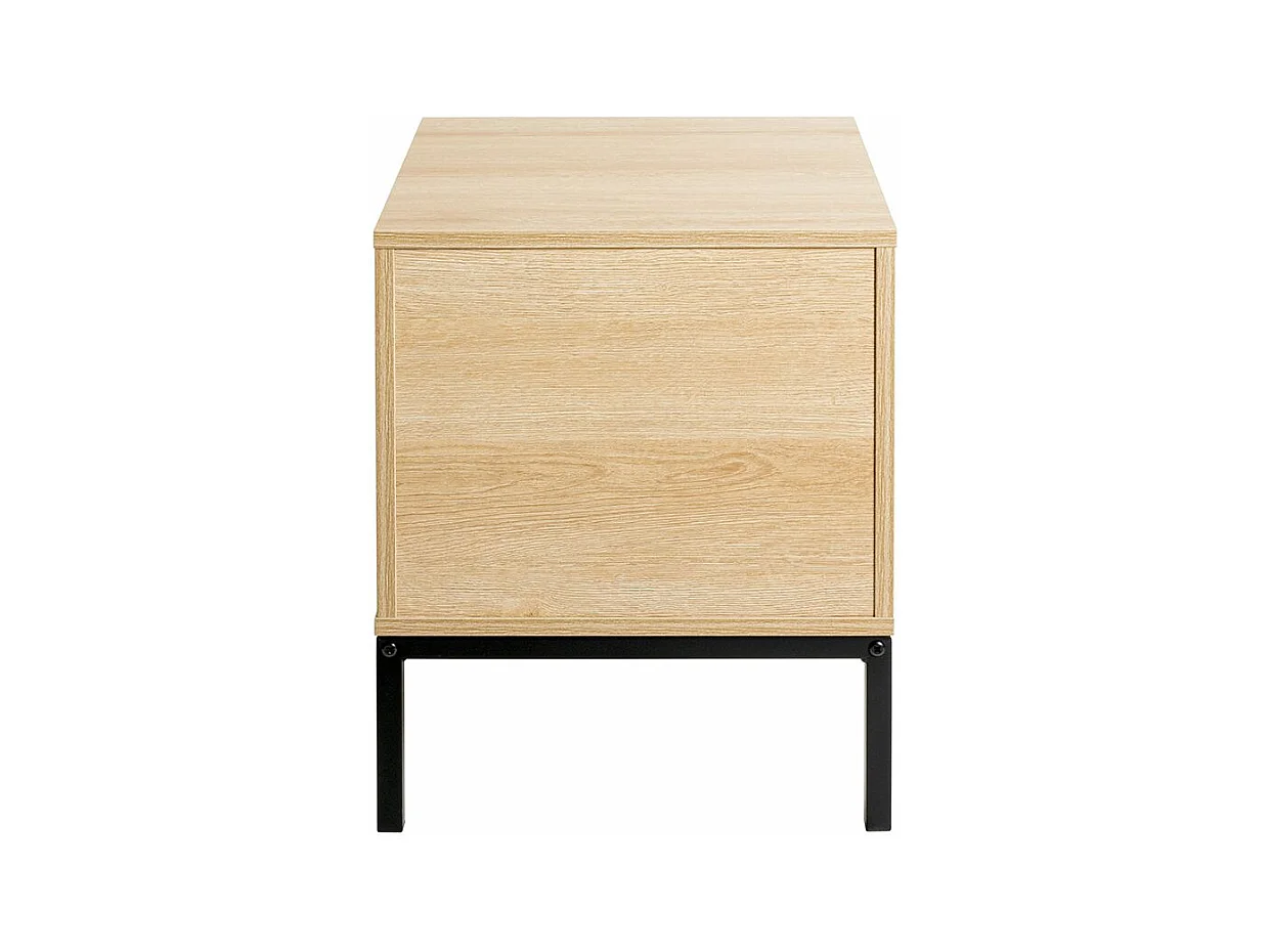 Table de nuit table de chevet 2 tiroirs coloris Chêne/gris et pieds en métal noir - Longueur 40 x Hauteur 50 x Profondeur 45 cm