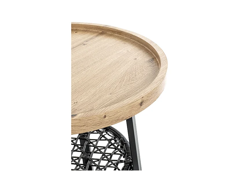 Table d'appoint ronde coloris chêne et métal noir - Diamètre 50 x Hauteur 55 cm