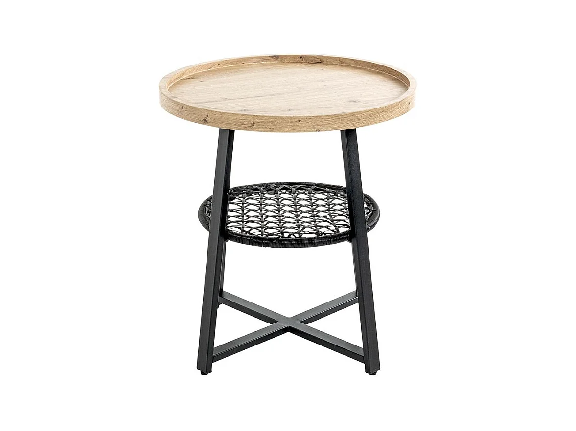 Table d'appoint ronde coloris chêne et métal noir - Diamètre 50 x Hauteur 55 cm