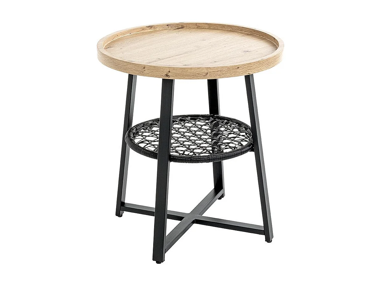 Table d'appoint ronde coloris chêne et métal noir - Diamètre 50 x Hauteur 55 cm