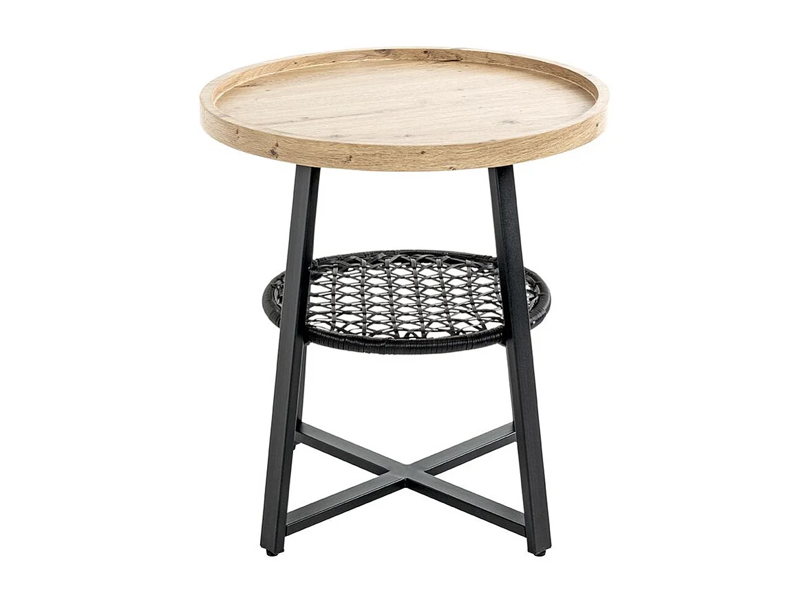 Table d'appoint ronde coloris chêne et métal noir - Diamètre 50 x Hauteur 55 cm
