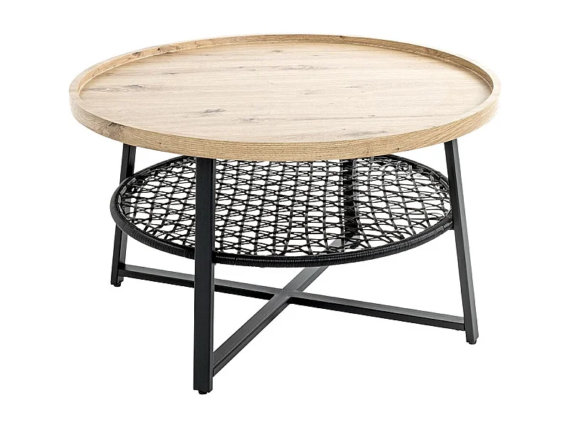 Table basse ronde coloris chêne et métal noir - Diamètre 75 x Hauteur 45 cm