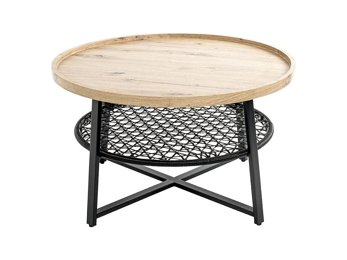 Table basse ronde coloris chêne et métal noir - Diamètre 75 x Hauteur 45 cm
