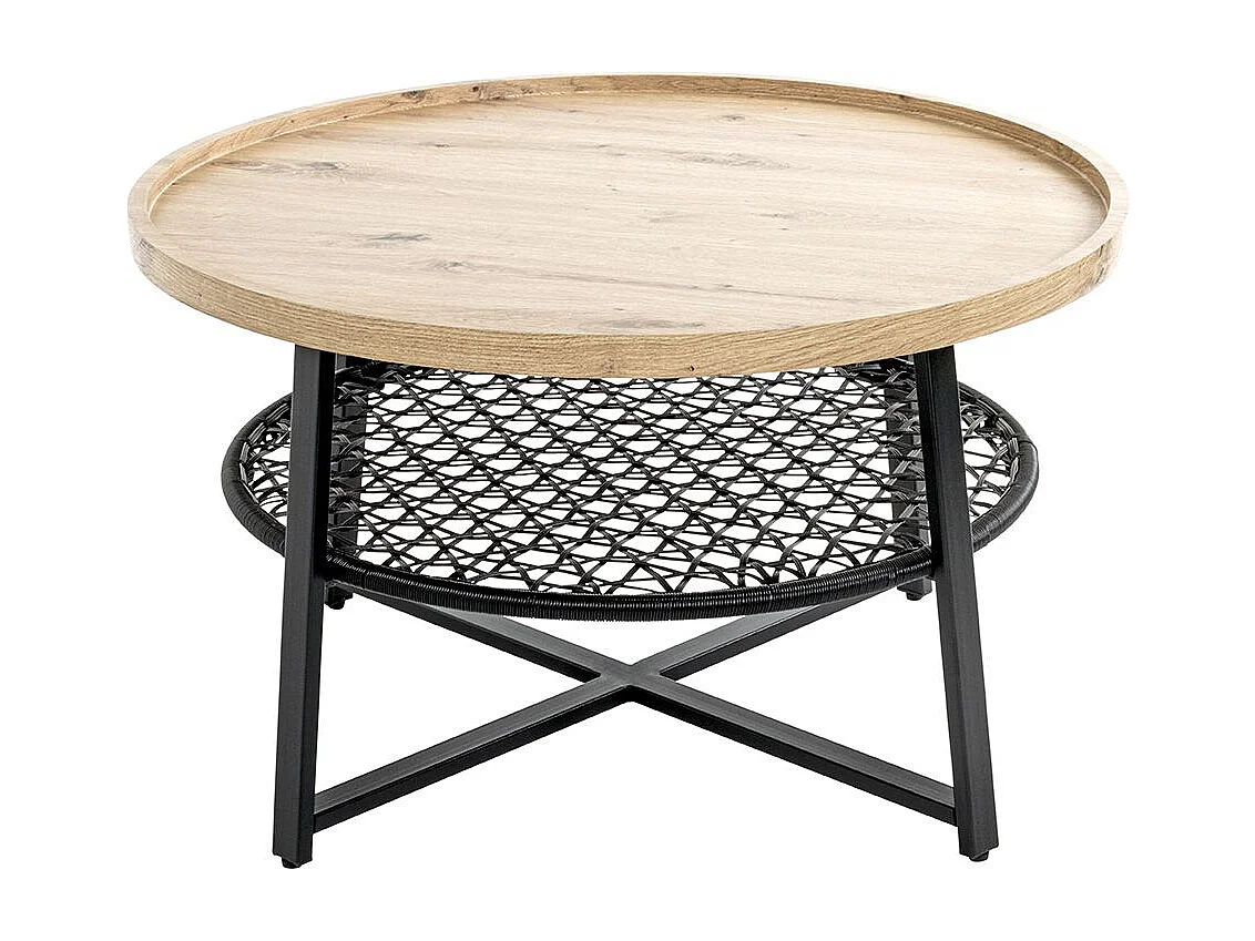 Table basse ronde coloris chêne et métal noir - Diamètre 75 x Hauteur 45 cm